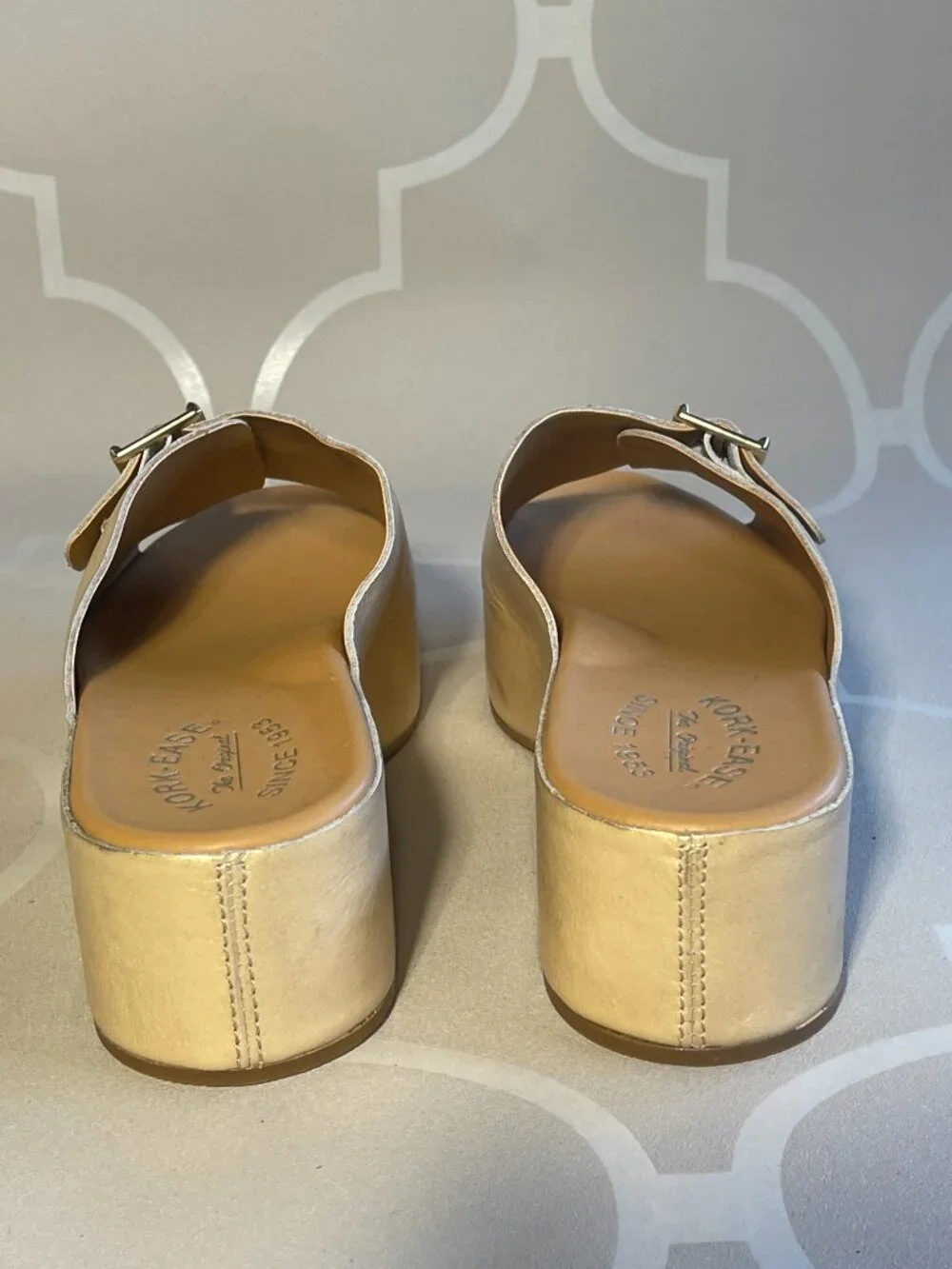 KORK-EASE York Gold Tone Leather Platform Sandals